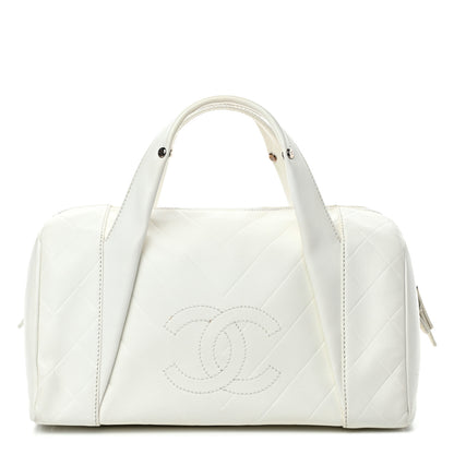 Chanel Calfskin Chevron CC All Day Long Boston White 1 of 4