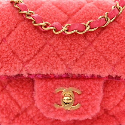 Chanel Shearling Tweed Quilted Mini Square Flap Bag Pink 8 of 11