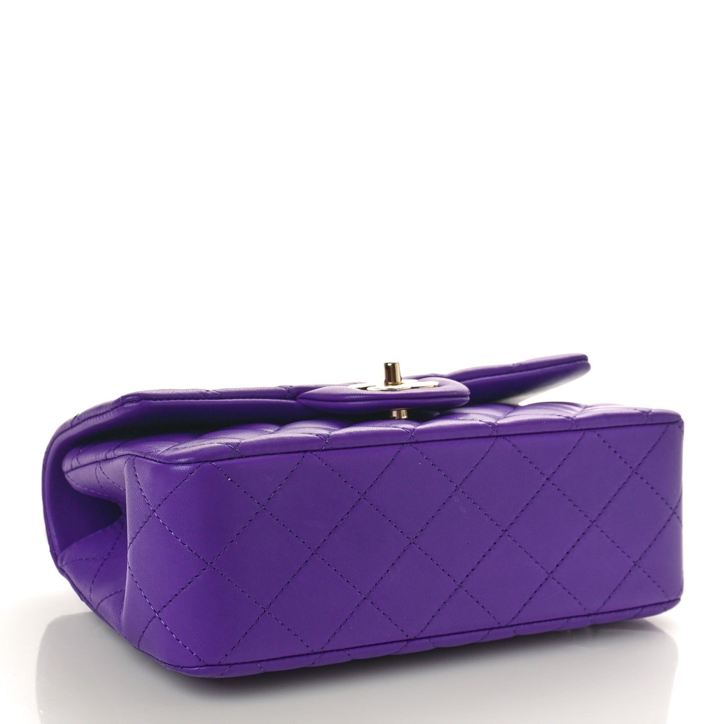 Lambskin Quilted Mini Top Handle Rectangular Flap Dark Purple