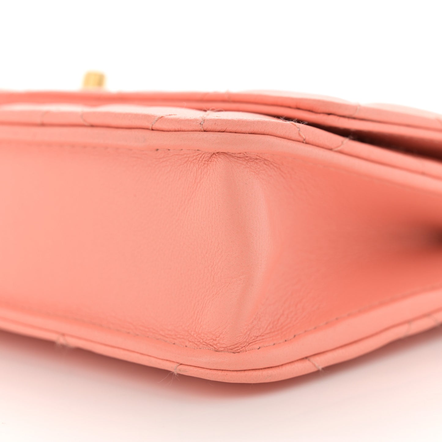 Lambskin Quilted Pearl Crush Wallet on Chain WOC Light Orange