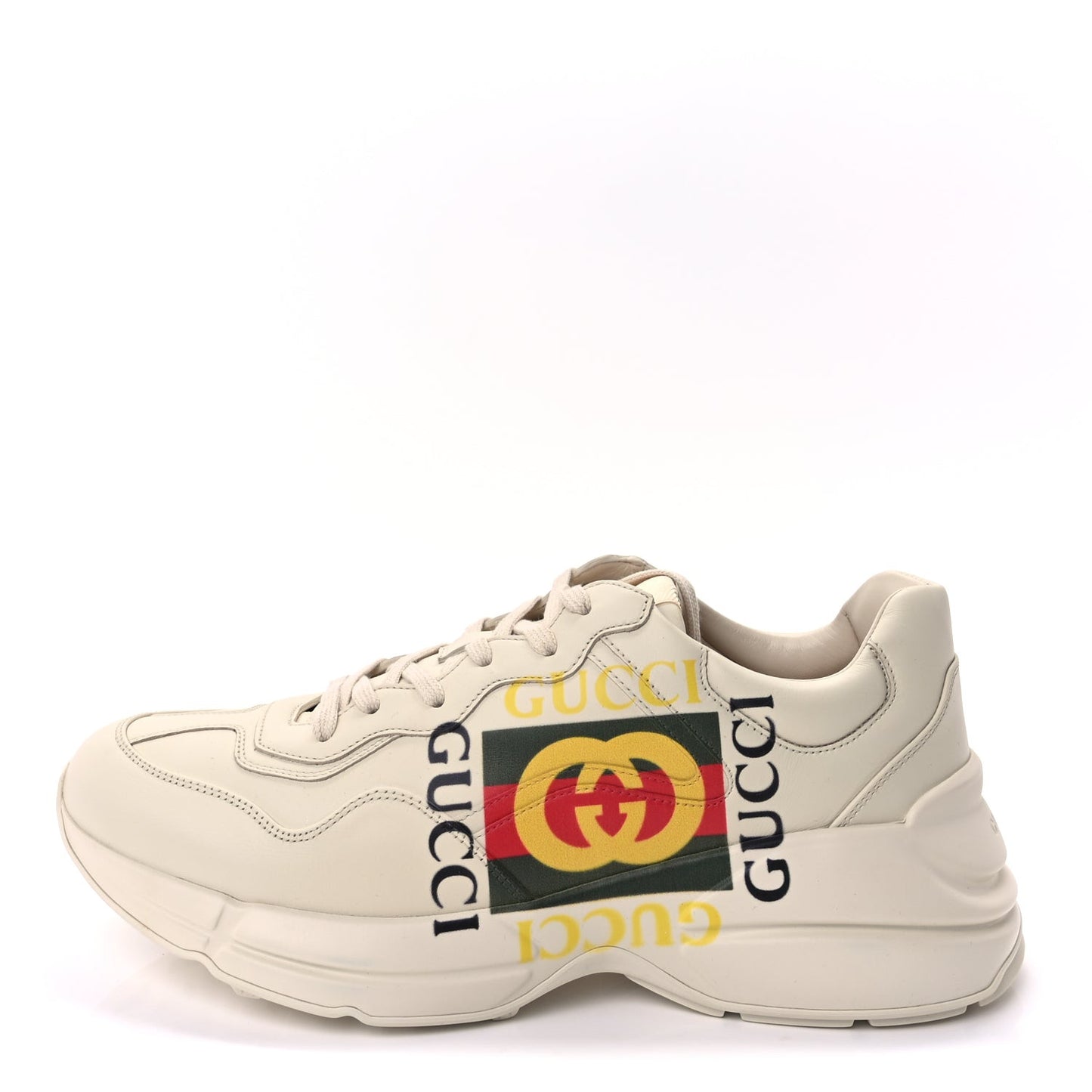 Calfskin Interlocking G Logo Mens Rhyton Sneakers 10  Ivory