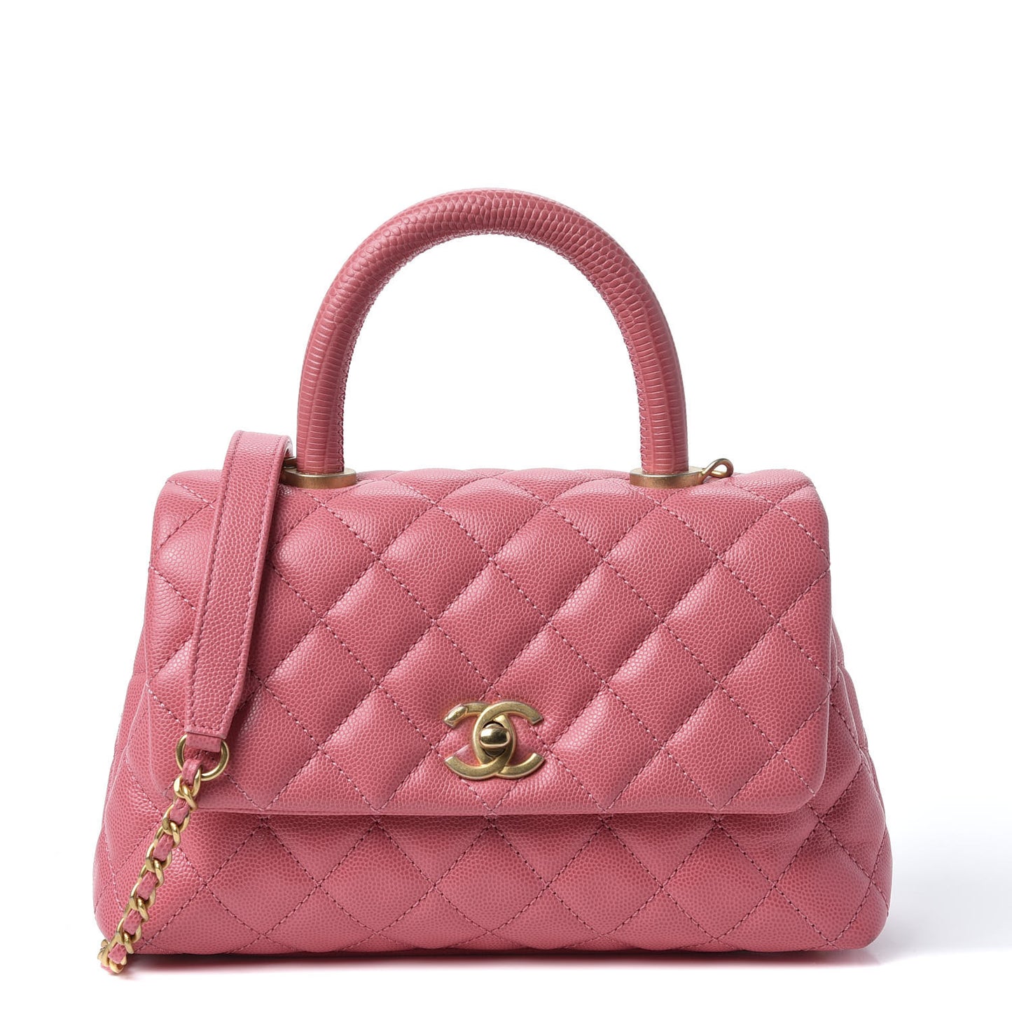 Caviar Lizard Quilted Mini Coco Handle Flap Pink