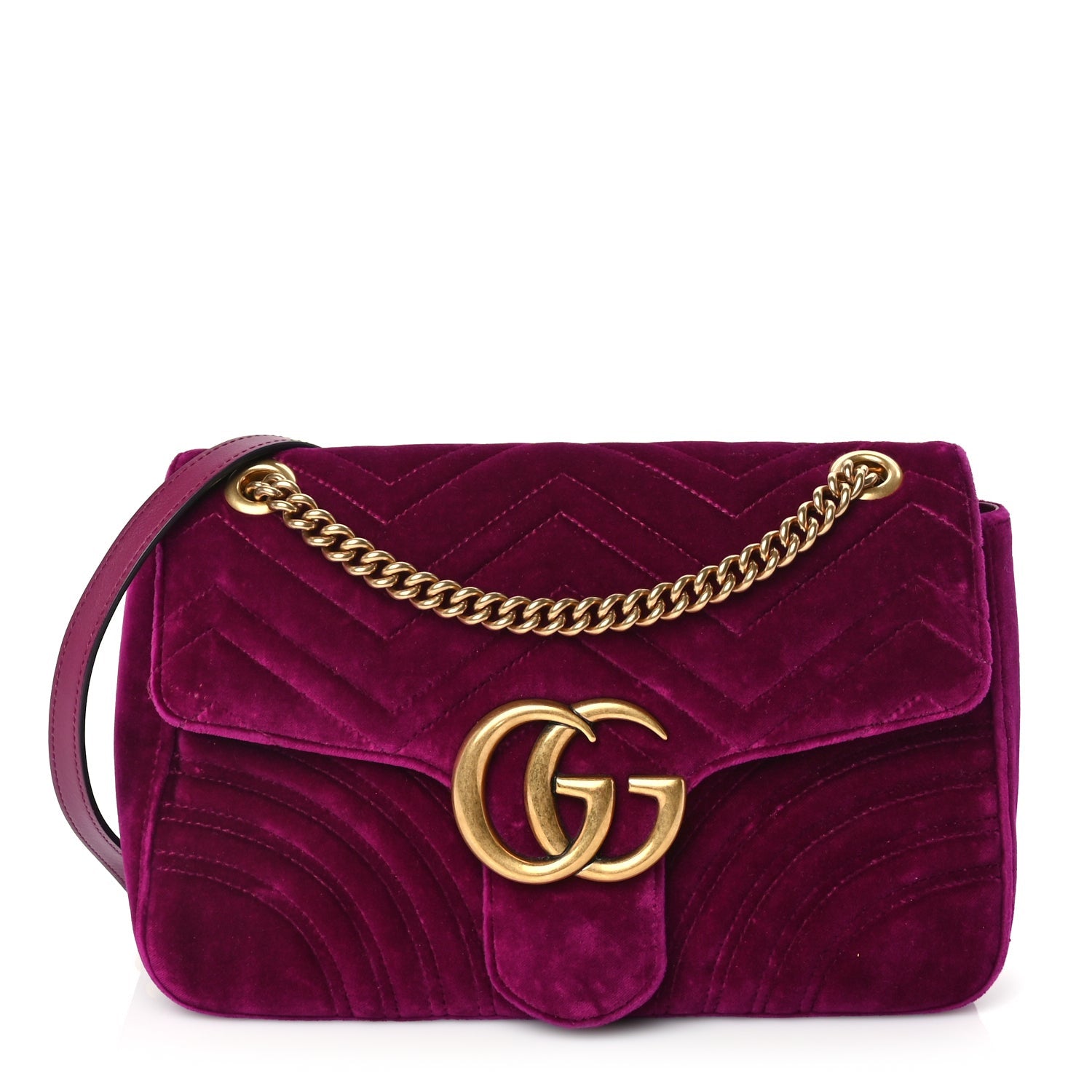 Gucci Velvet Matelasse Medium GG Marmont Shoulder Bag  Fuchsia Violet Cyclamen 1 of 9