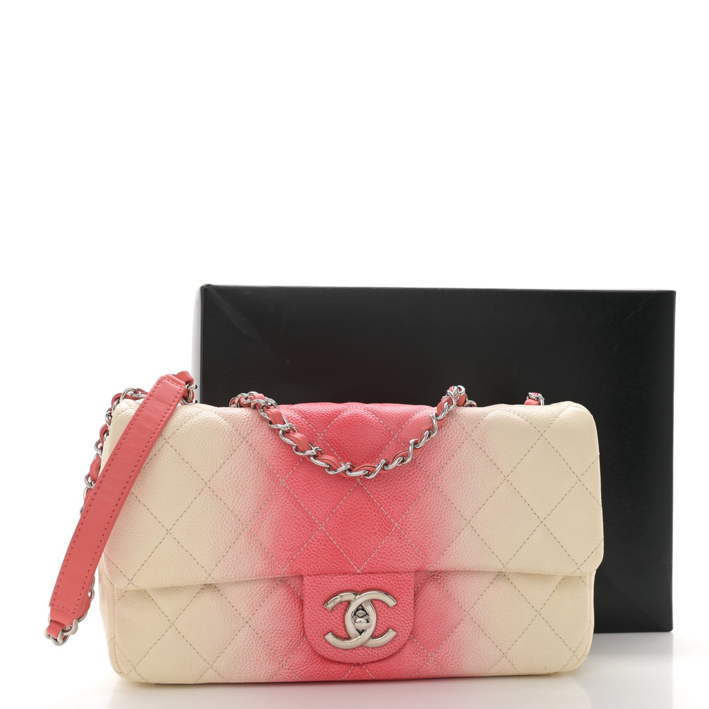 Caviar Quilted Ombre Medium Single Flap White Rose Pink