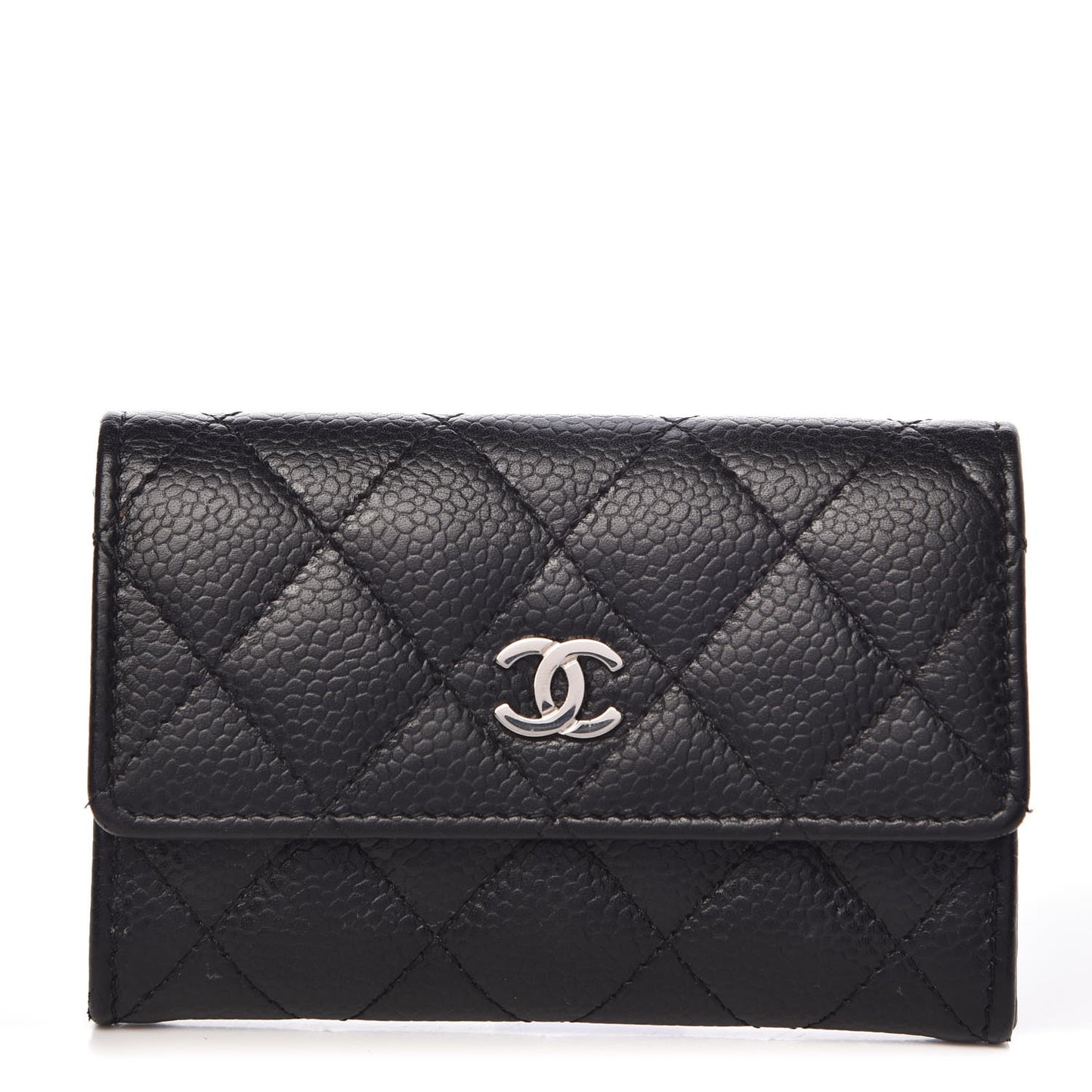 Caviar Quilted Flap Card Holder Black