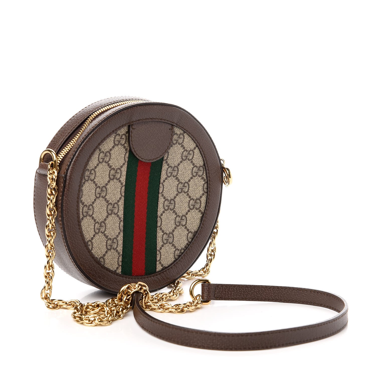 Gucci GG Supreme Monogram Web Mini Ophidia Round Shoulder Bag Brown 3 of 9