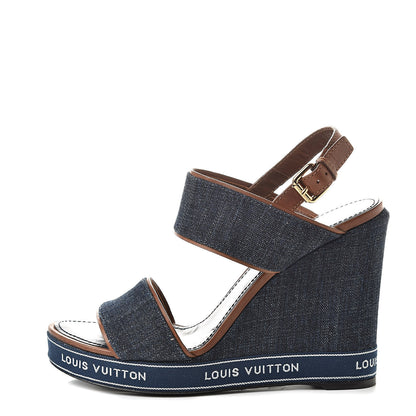 Louis Vuitton Denim Croisiere Wedge Sandals 41 Marine 1 of 10