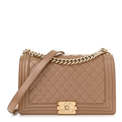 Chanel Iridescent Patent Calfskin New Medium Boy Flap Beige 1 of 10