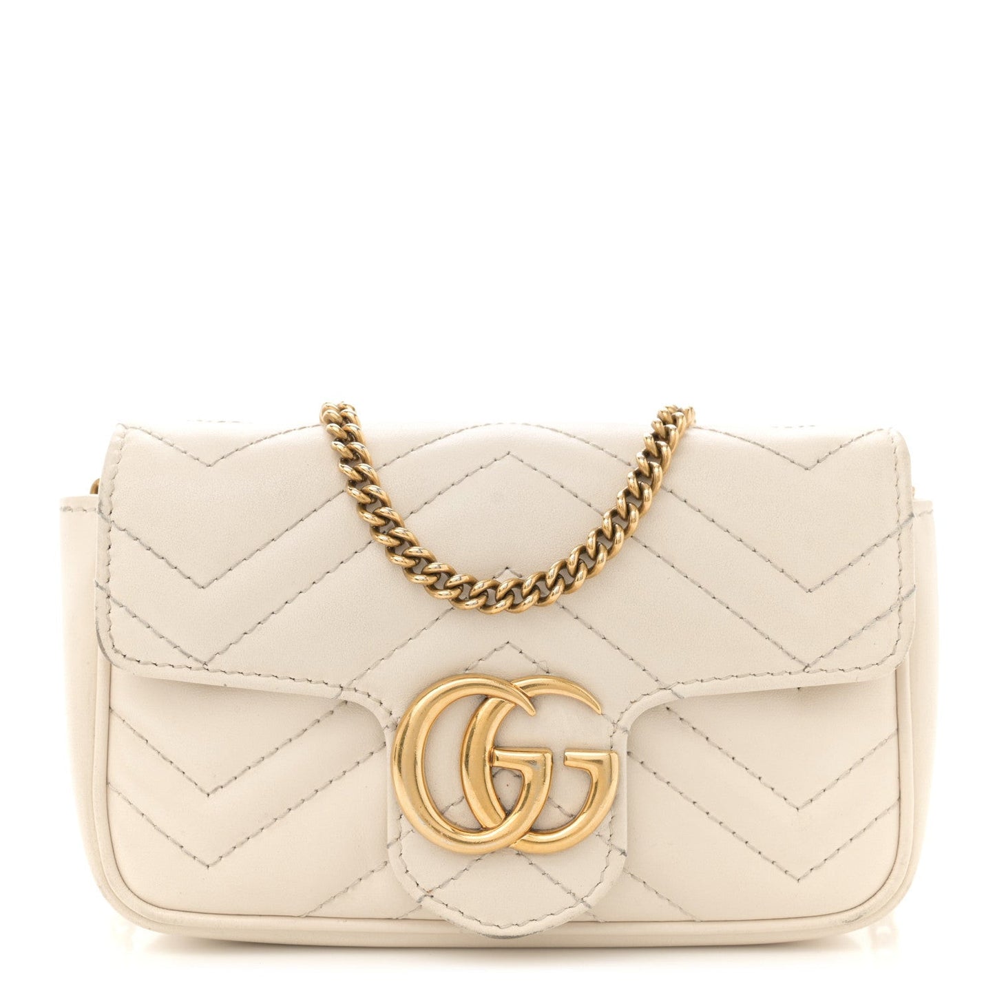 Calfskin Matelasse Super Mini GG Marmont Shoulder Bag White