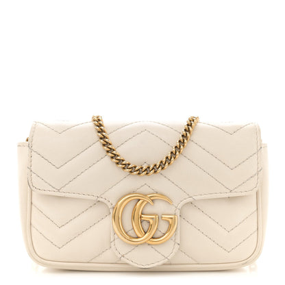 Gucci Calfskin Matelasse Super Mini GG Marmont Shoulder Bag White 1 of 7