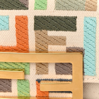 Fendi Canvas Nappa FF Multicolor Embroidered Nano Maxi Buckle Baguette Charm Grezzo Multicolor Latte 7 of 10
