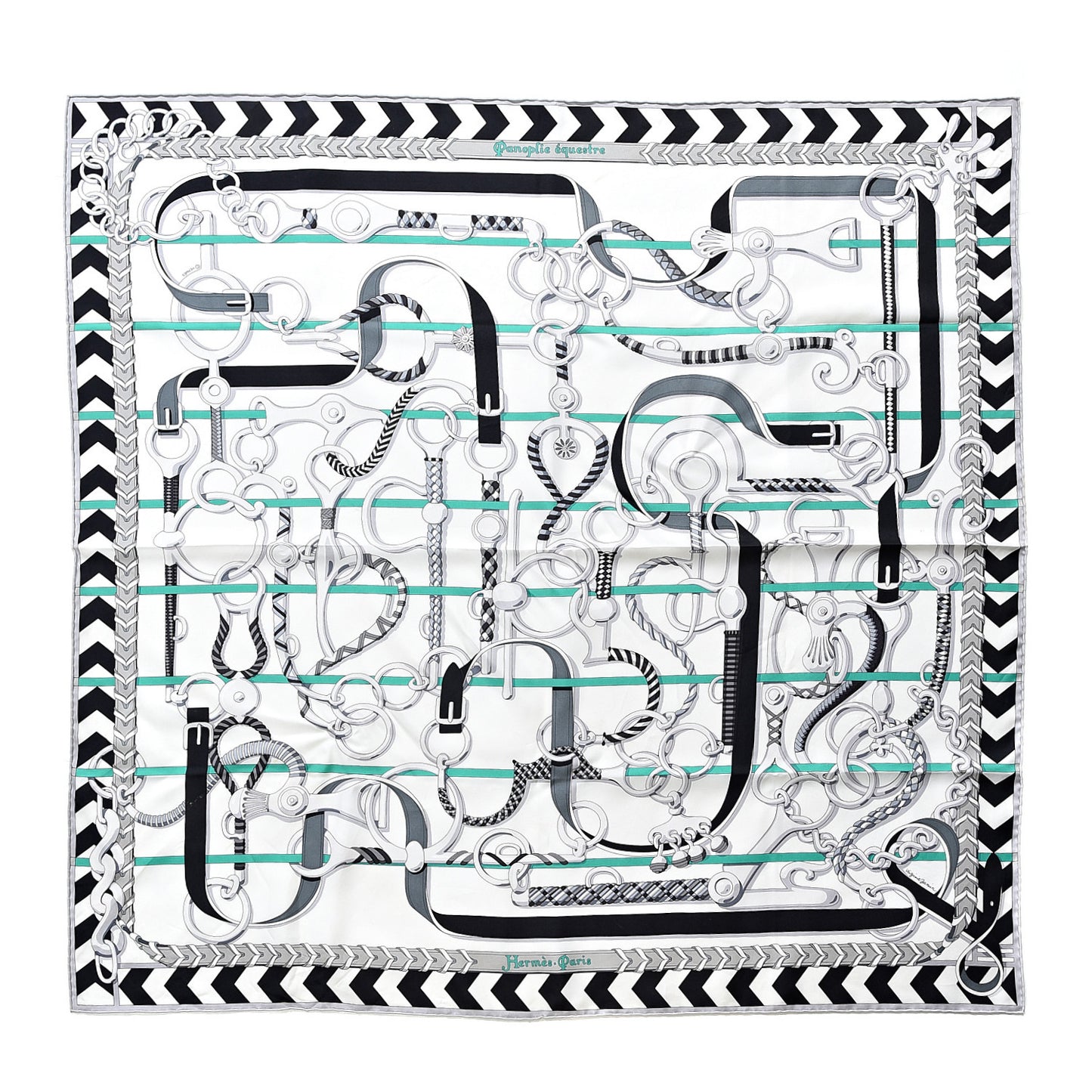 Silk Panoplie Equestre Scarf 90 Gris Blanc Menthol