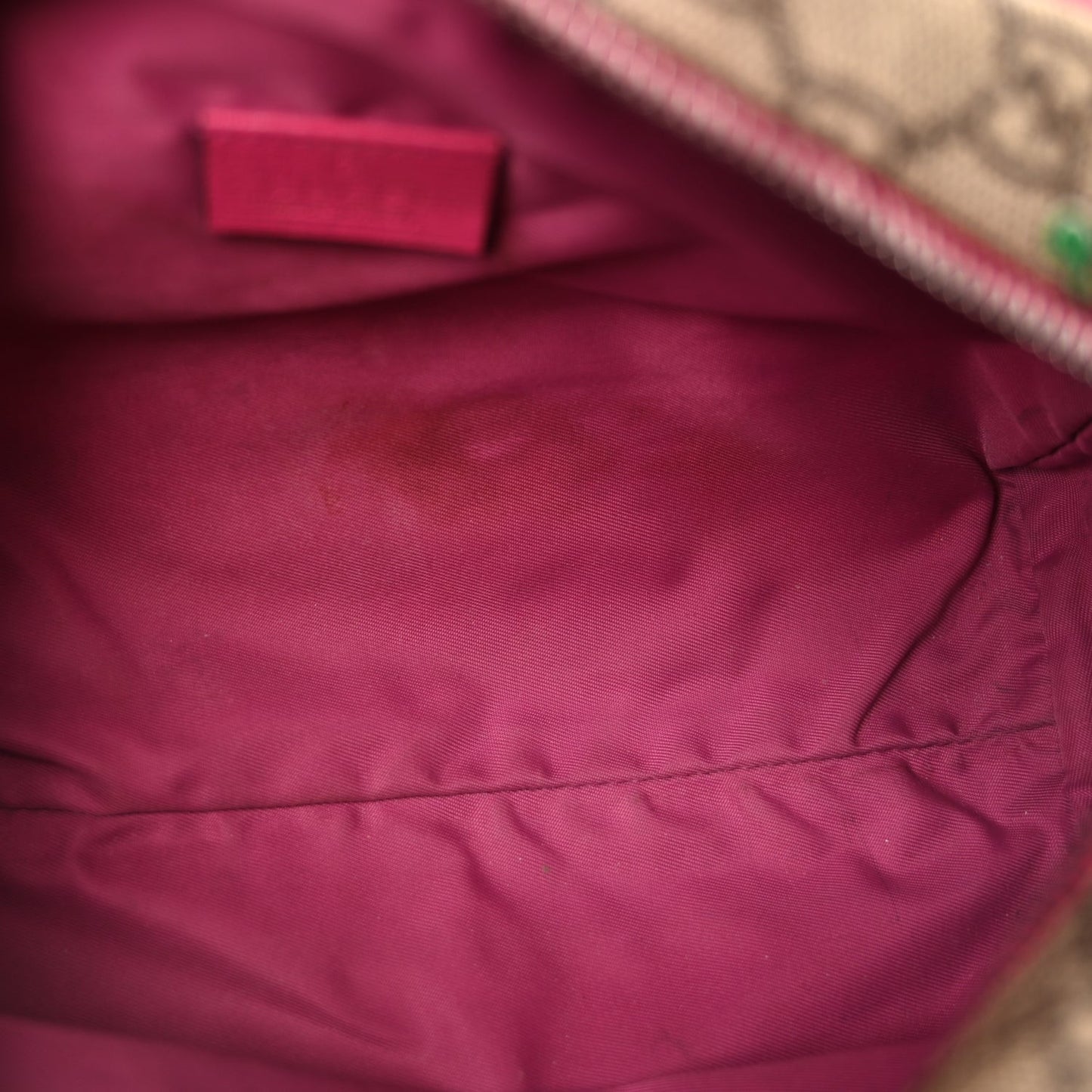 GG Supreme Monogram Web Textured Dollar Calfskin Dragon Bowling Bag Pink