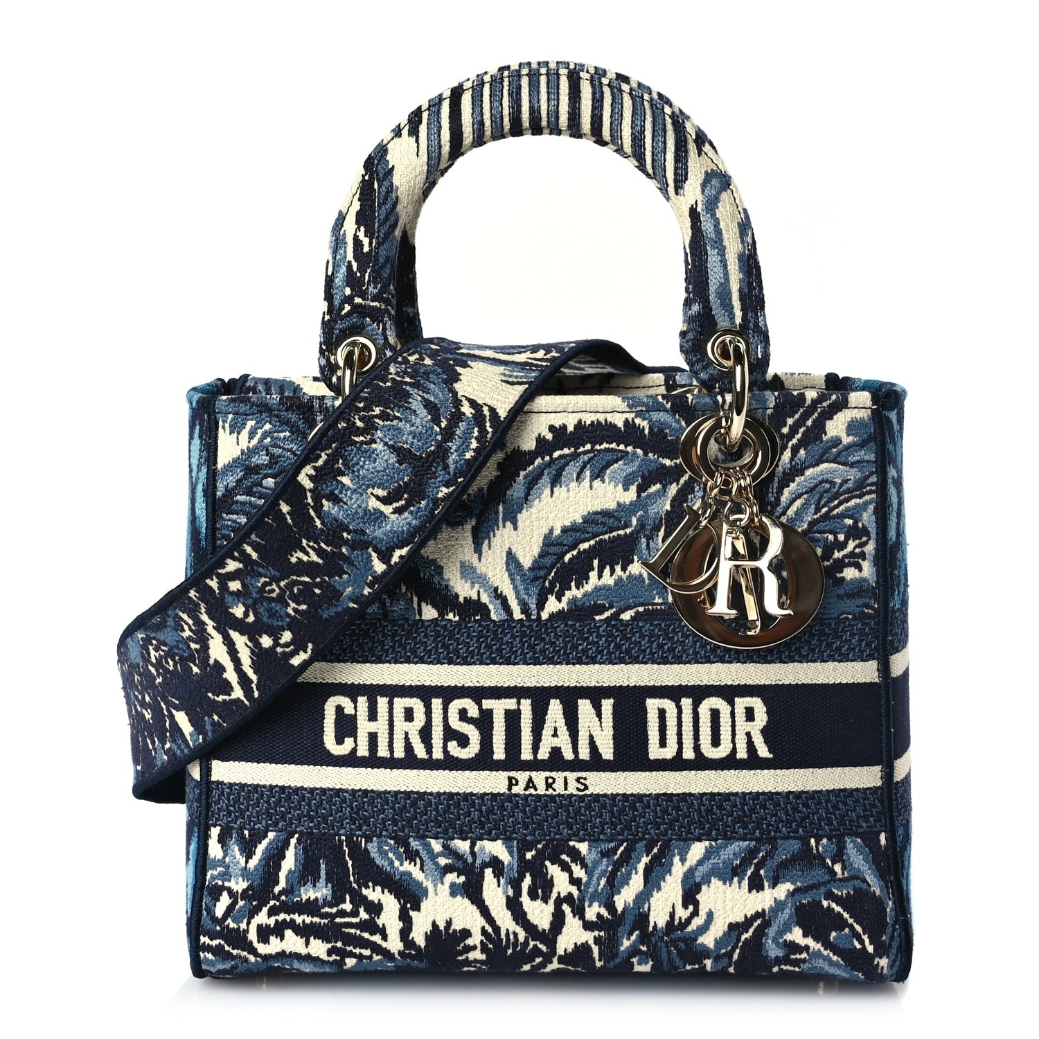 Christian Dior Canvas Embroidered Palm Tree Toile De Jouy Medium Lady D-Lite Blue 1 of 8
