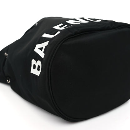 Balenciaga Recycled Sport Nylon Logo Embroidered Small Wheel Drawstring Bucket Bag Black 8 of 10