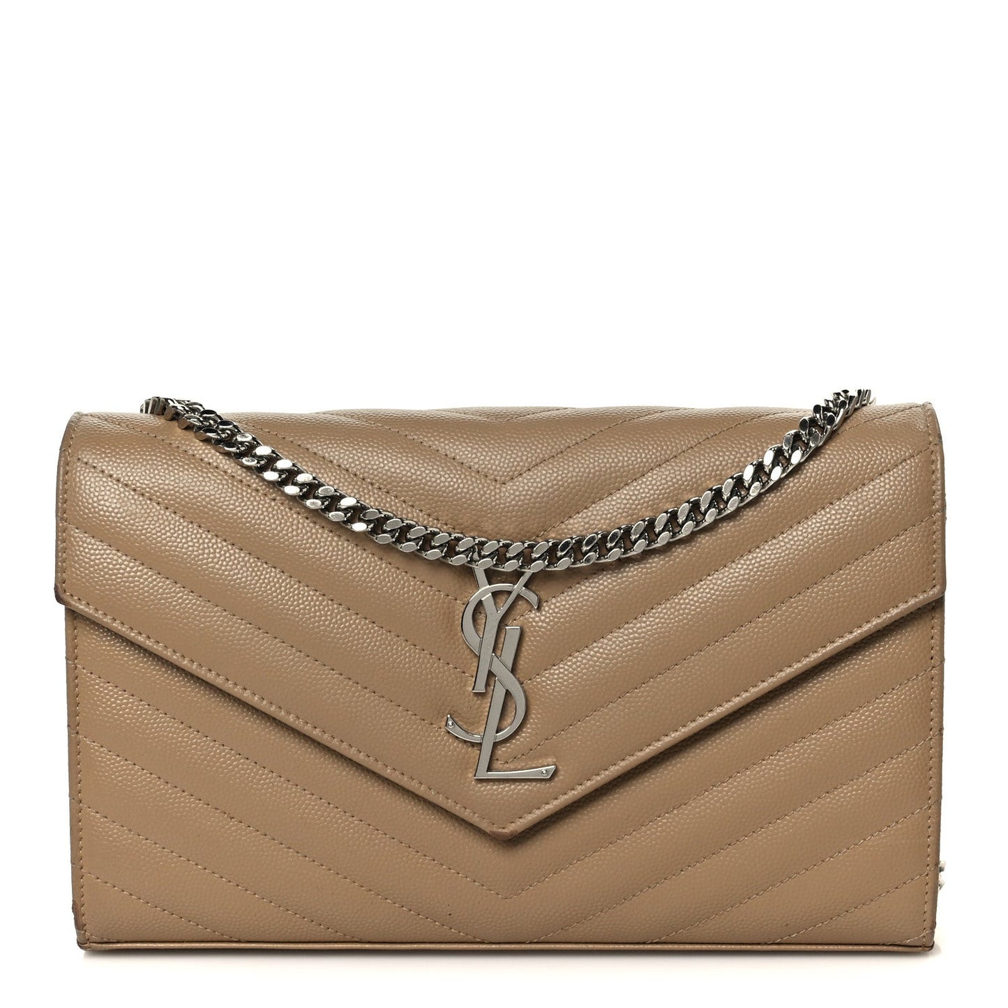 Grain De Poudre Matelasse Chevron Monogram Chain Wallet Taupe