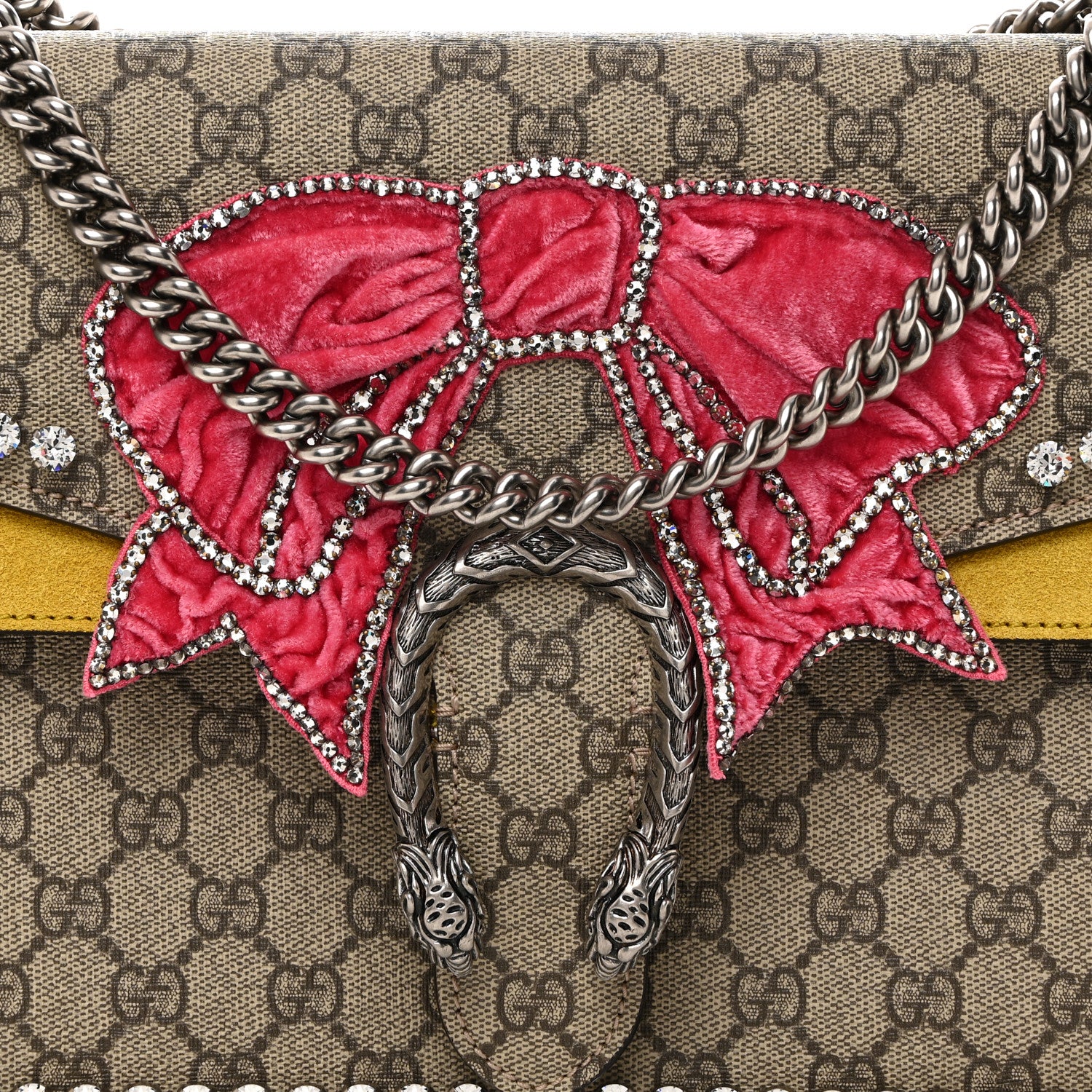 Gucci GG Supreme Monogram Crystal Bow Embroidered Medium Dionysus Shoulder Bag Yellow 8 of 10