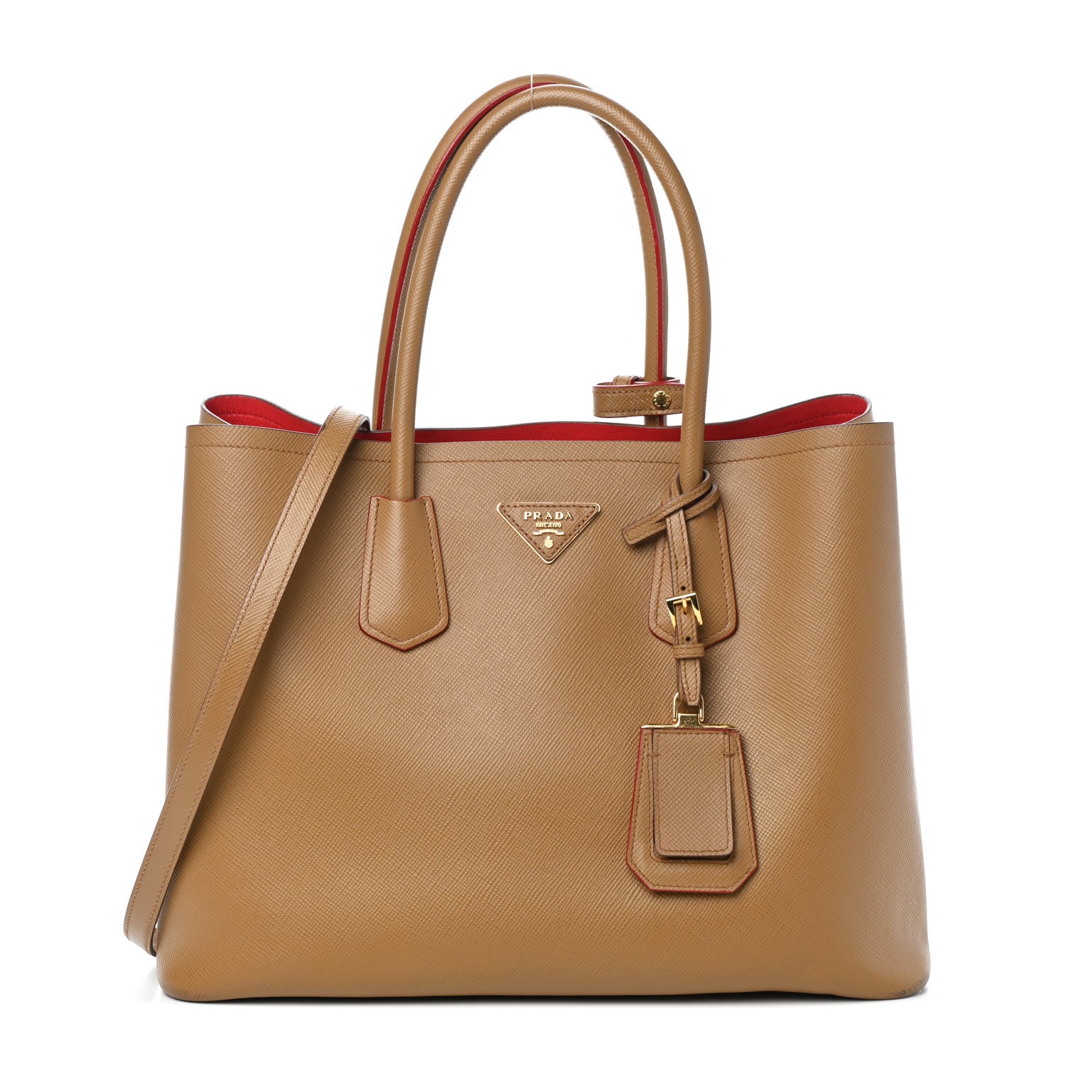 Prada Saffiano Cuir Medium Double Bag Caramel Fuoco 1 of 11