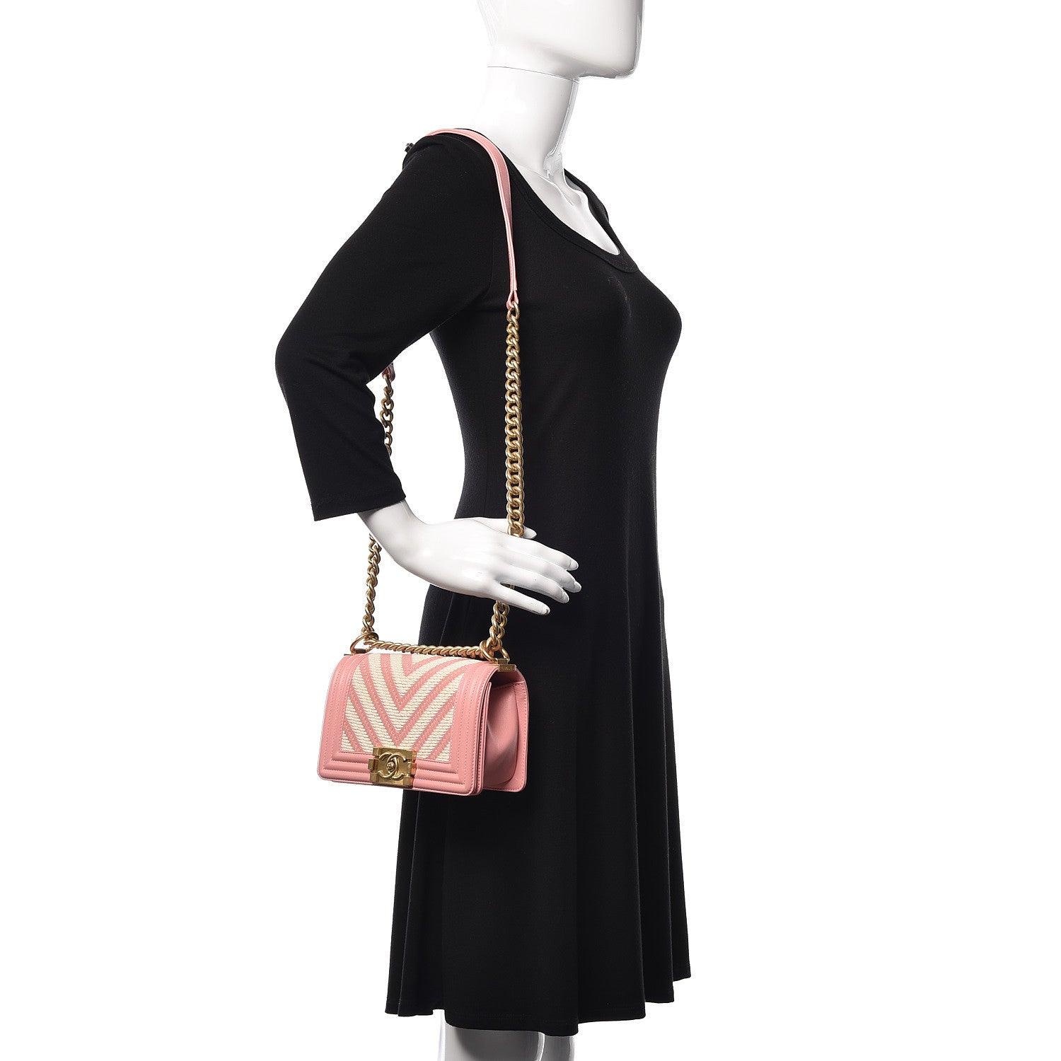 Chanel Fabric Chevron Braided Small Boy Flap Pink Ivory 2 of 13