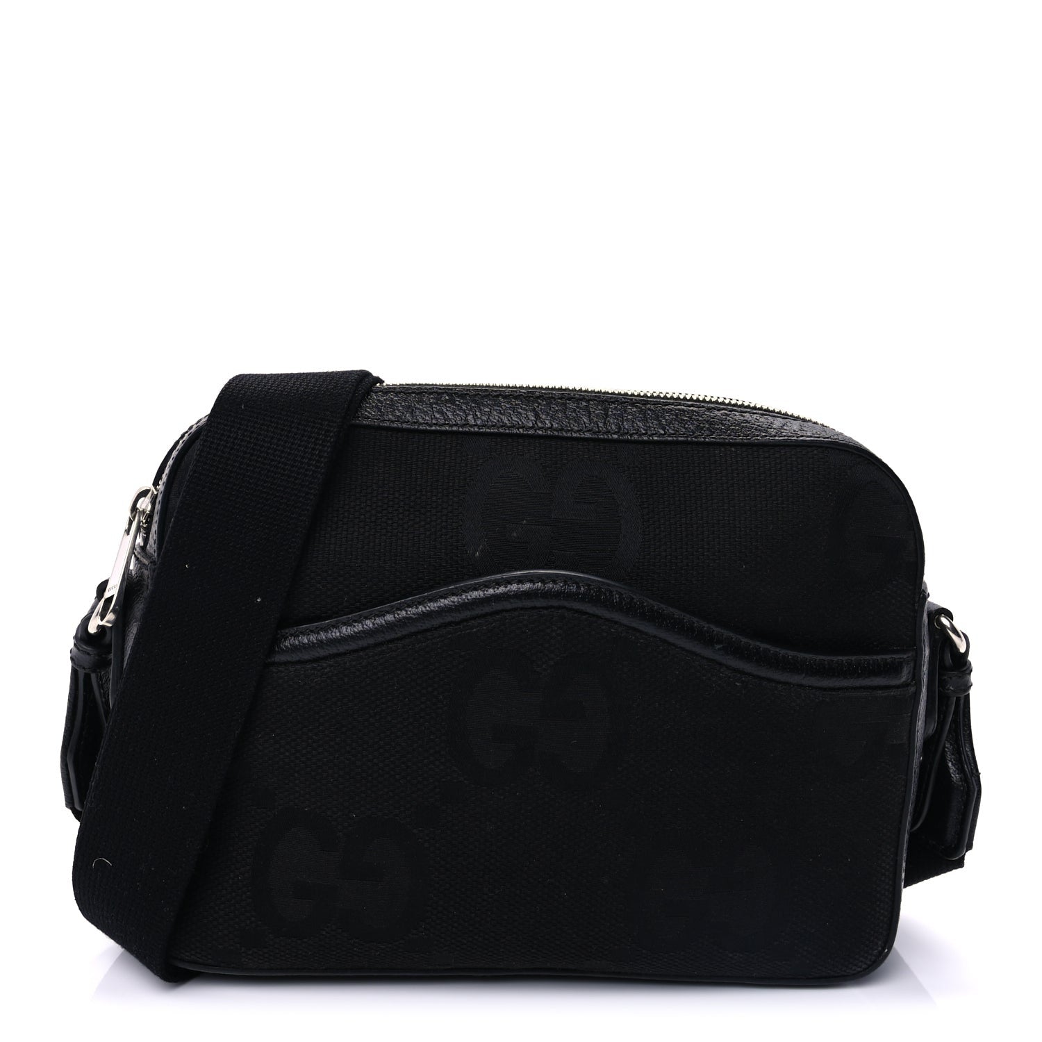 Gucci Monogram Jumbo GG Textured Dollar Calfskin Messenger Shoulder Bag  Black 1 of 3