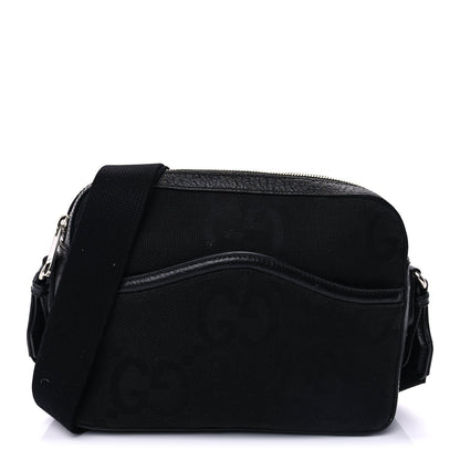 Gucci Monogram Jumbo GG Textured Dollar Calfskin Messenger Shoulder Bag  Black 1 of 3