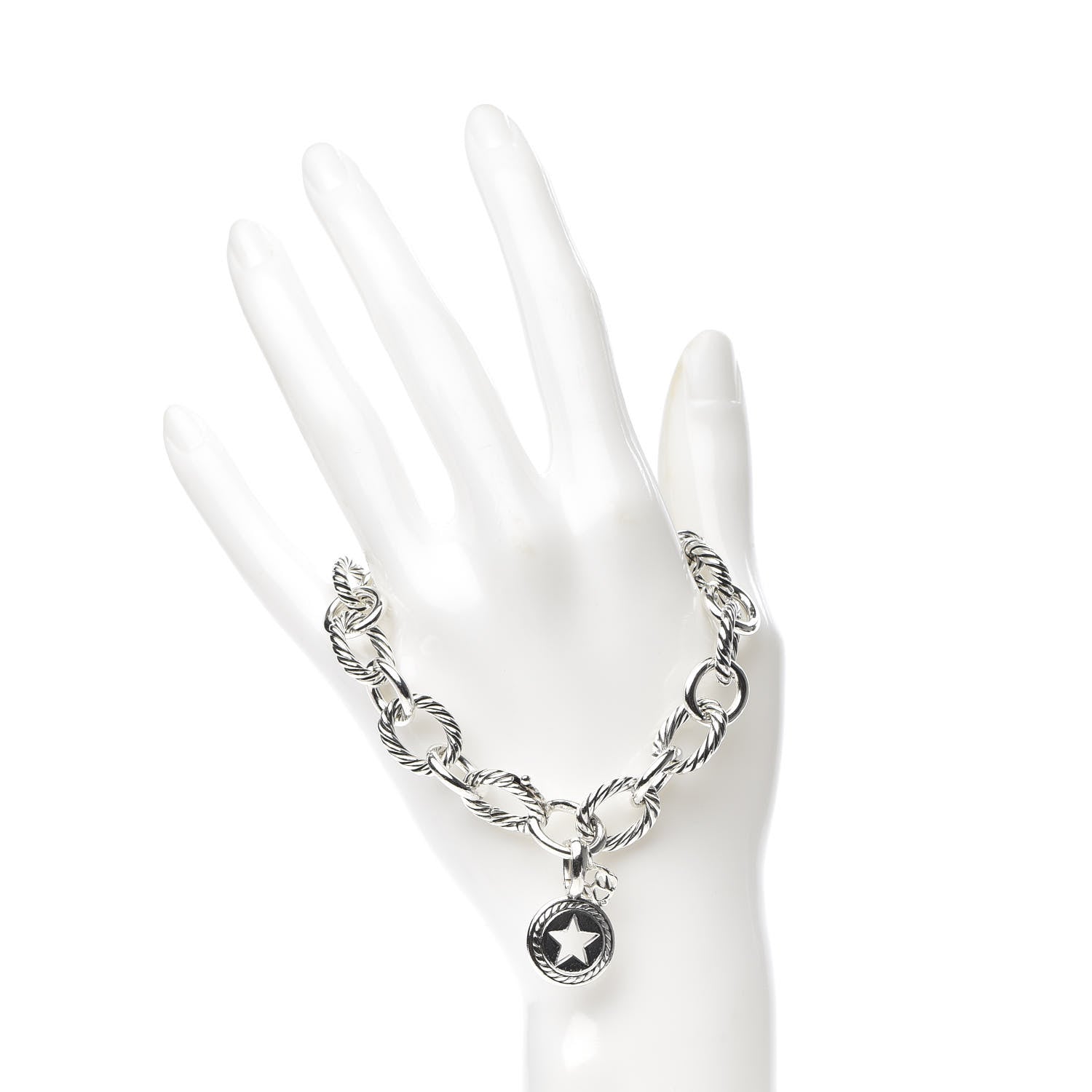 David Yurman Sterling Silver 12mm Large Oval Link Star Charm Bracelet 2 of 5