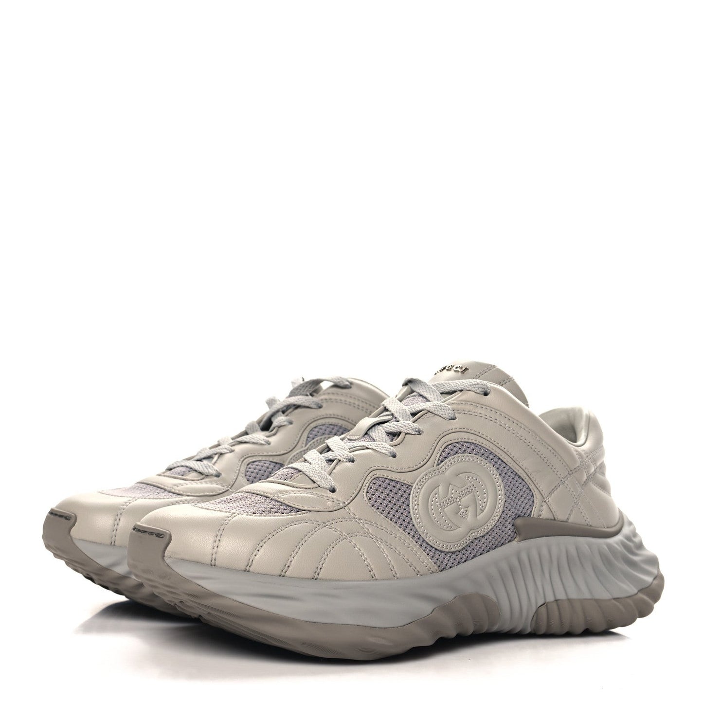 New Nappa Sombre Interlocking G Ripple Mens Platform Sneakers 8.5 Grey Sky
