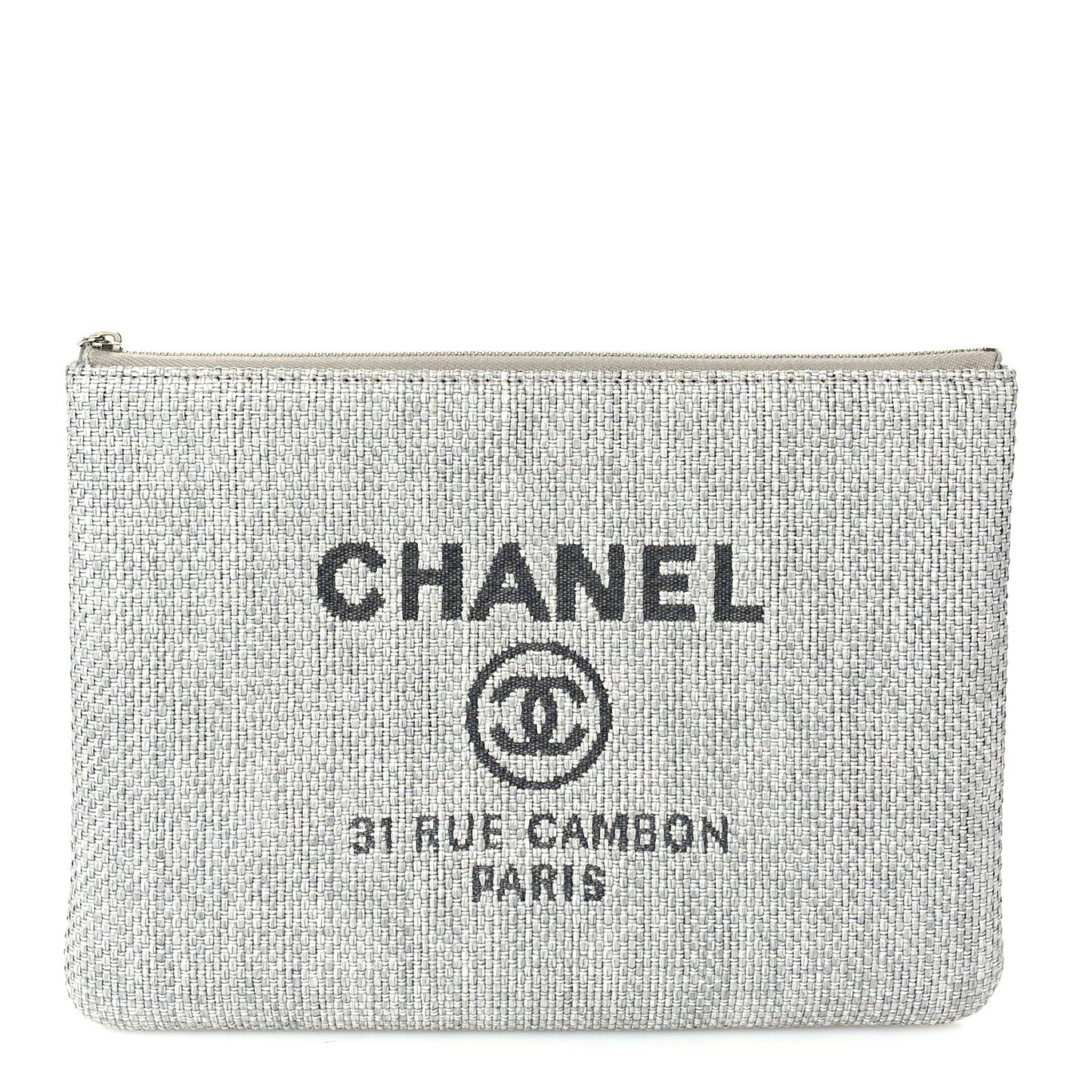 Woven Straw Raffia Medium Deauville Cosmetic Pouch  Grey