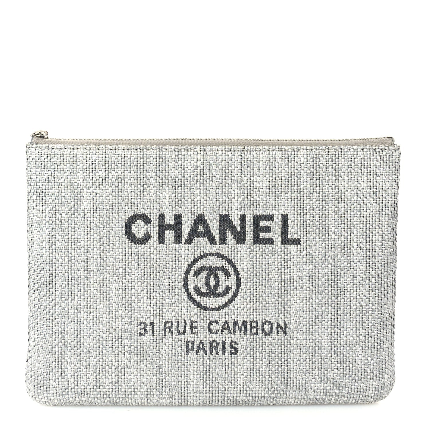 Chanel Woven Straw Raffia Medium Deauville Cosmetic Pouch  Grey 1 of 9