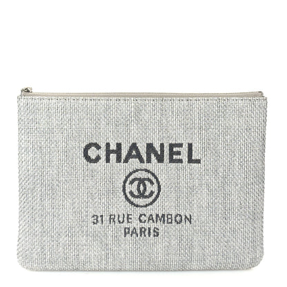 Chanel Woven Straw Raffia Medium Deauville Cosmetic Pouch  Grey 1 of 9