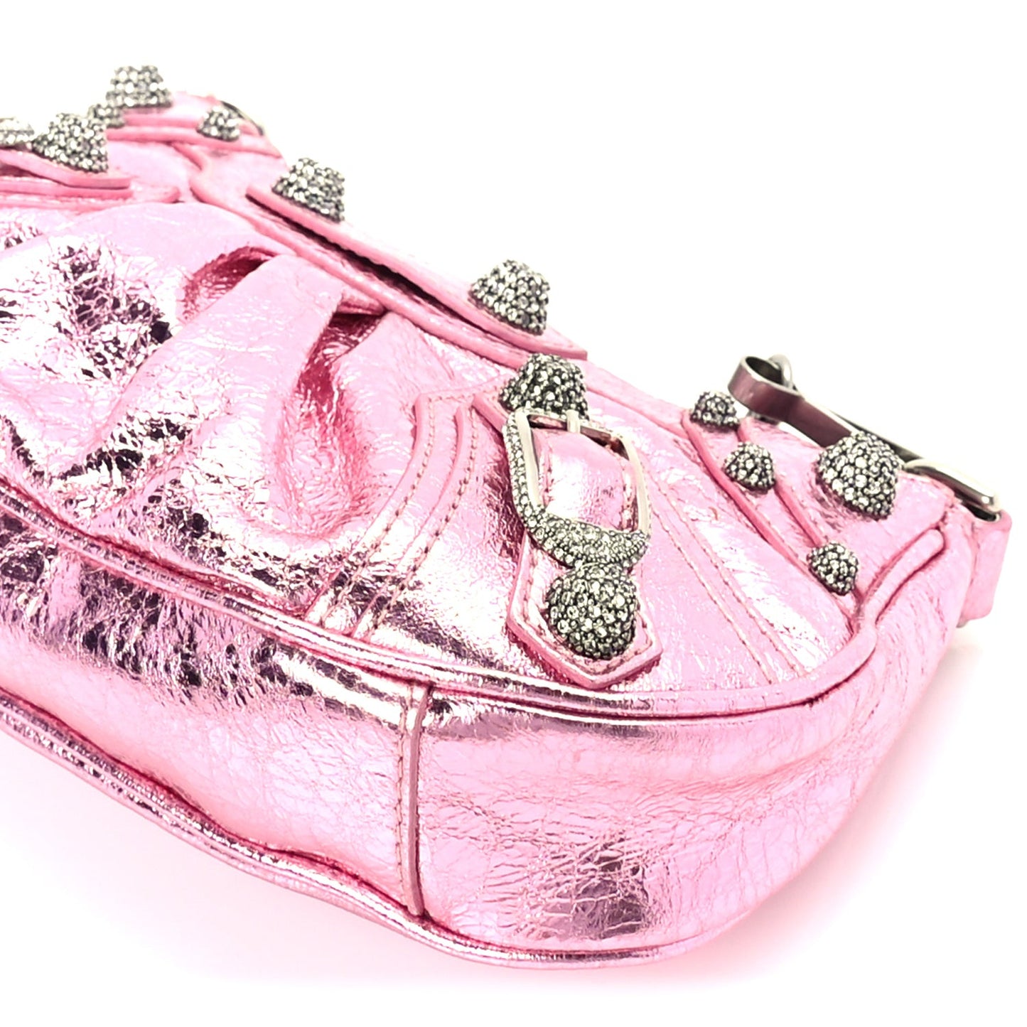 Metallic Agneau Arena Crystal Le Cagole Mini Purse With Chain Met Pink