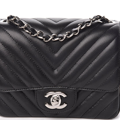 Chanel Caviar Chevron Quilted Mini Square Flap Black 10 of 10
