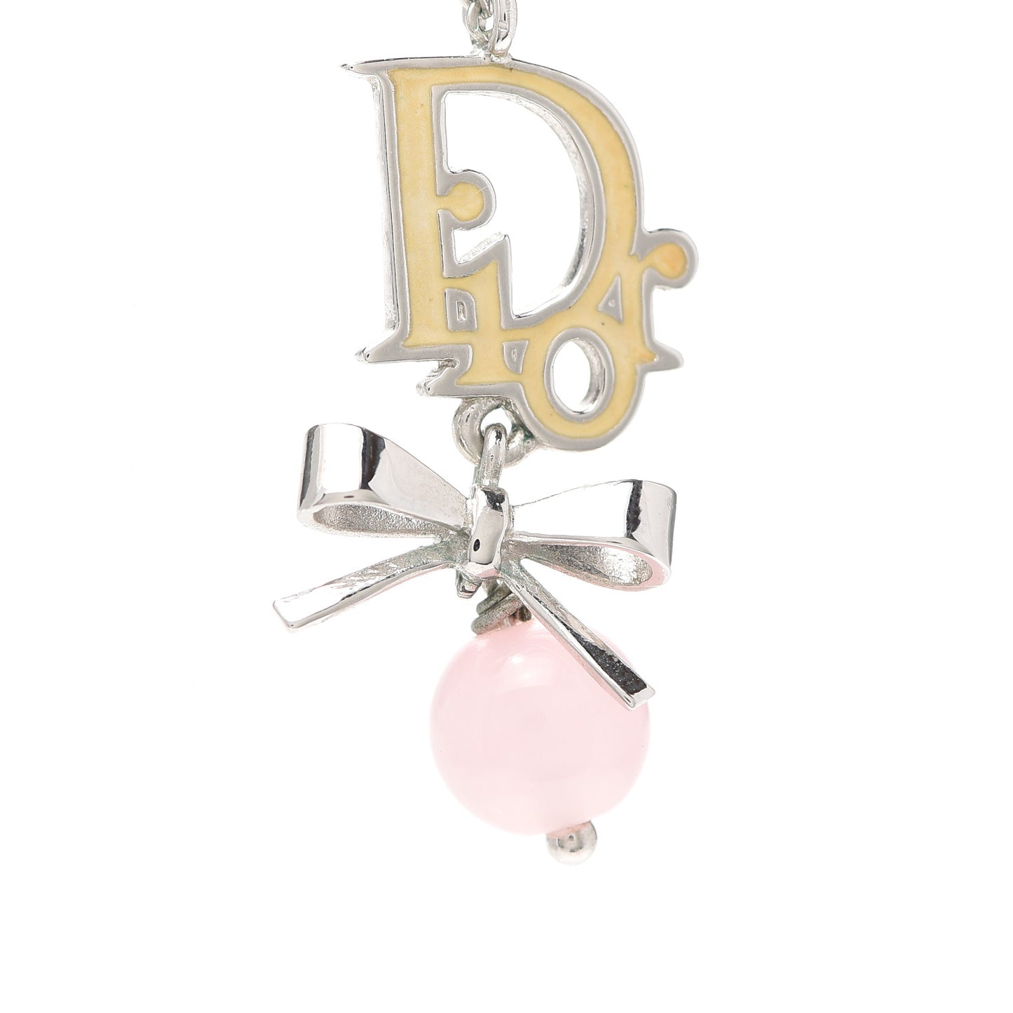 Enamel Bead Logo Bow Necklace Silver Pink