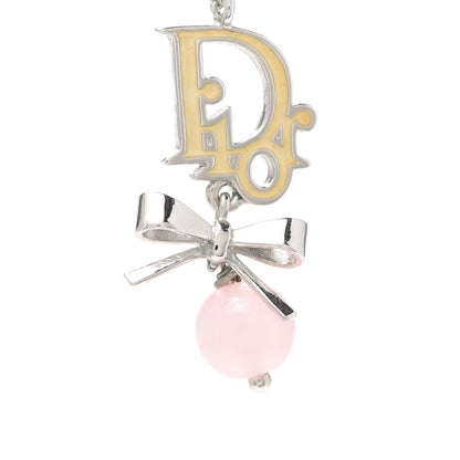 Christian Dior Enamel Bead Logo Bow Necklace Silver Pink 4 of 4