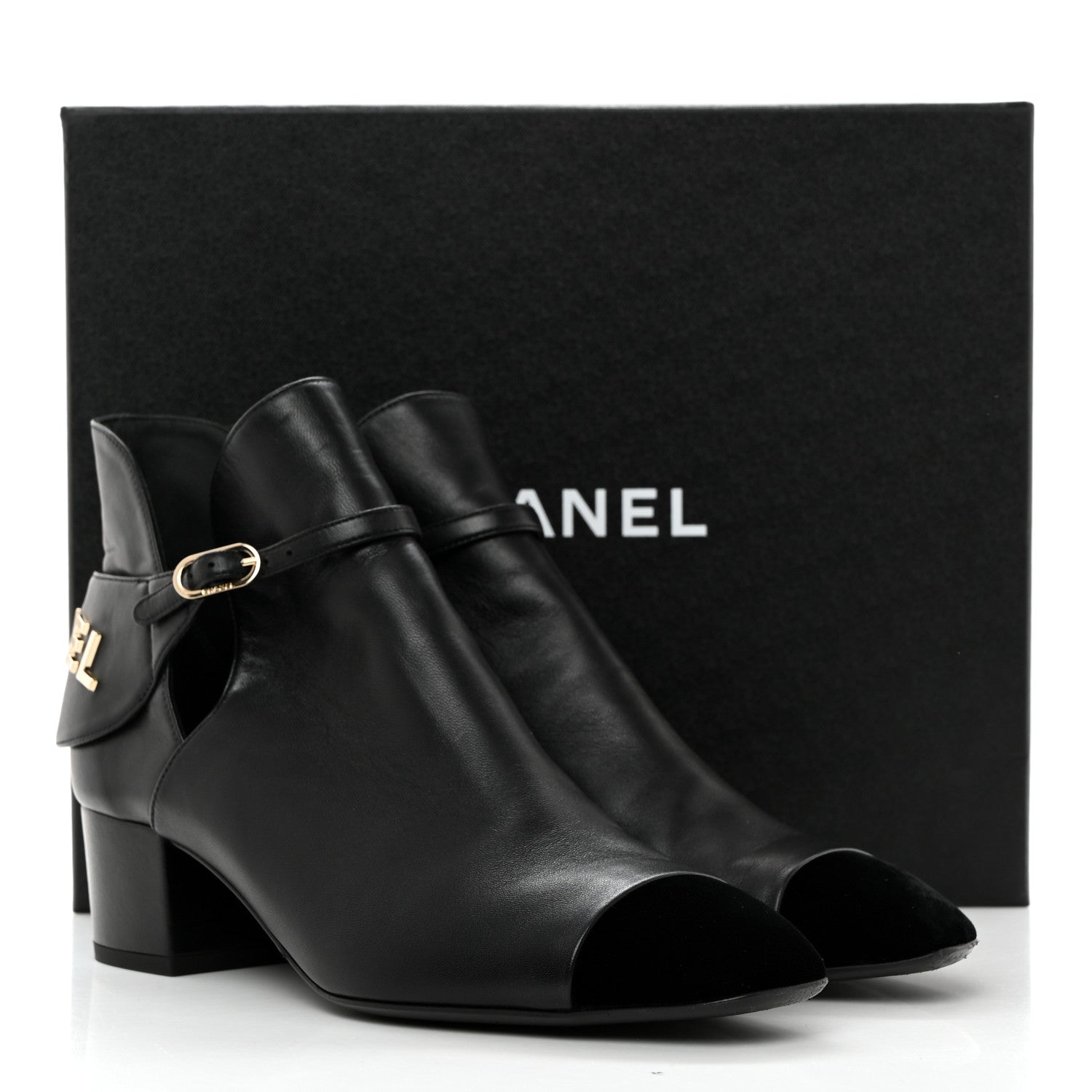 Chanel Lambskin Velvet Cap Toe Short Ankle Boots 38 Black 9 of 9