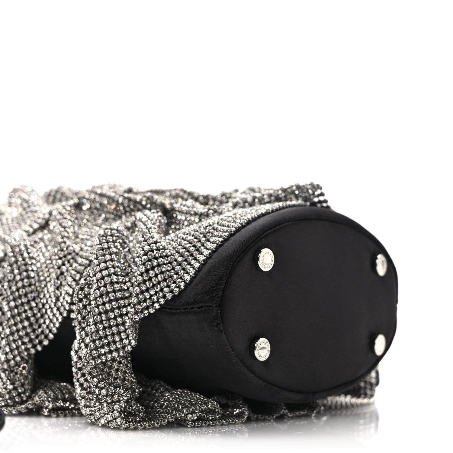 Alexander Wang Satin Mesh Crystal Rhinestone Drawstring Pouch White Black 7 of 9