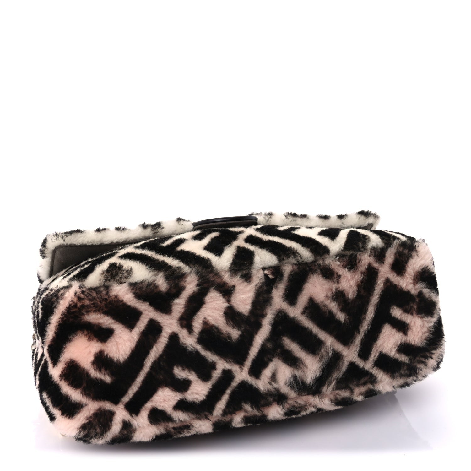 Fendi Shearling Vitello Dolce Macro FF 1974 Baguette  White Ice Tortora 3 of 8