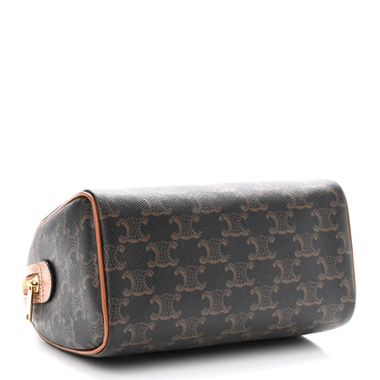 Celine Triomphe Canvas Calfskin Small Boston Bag Tan 4 of 9