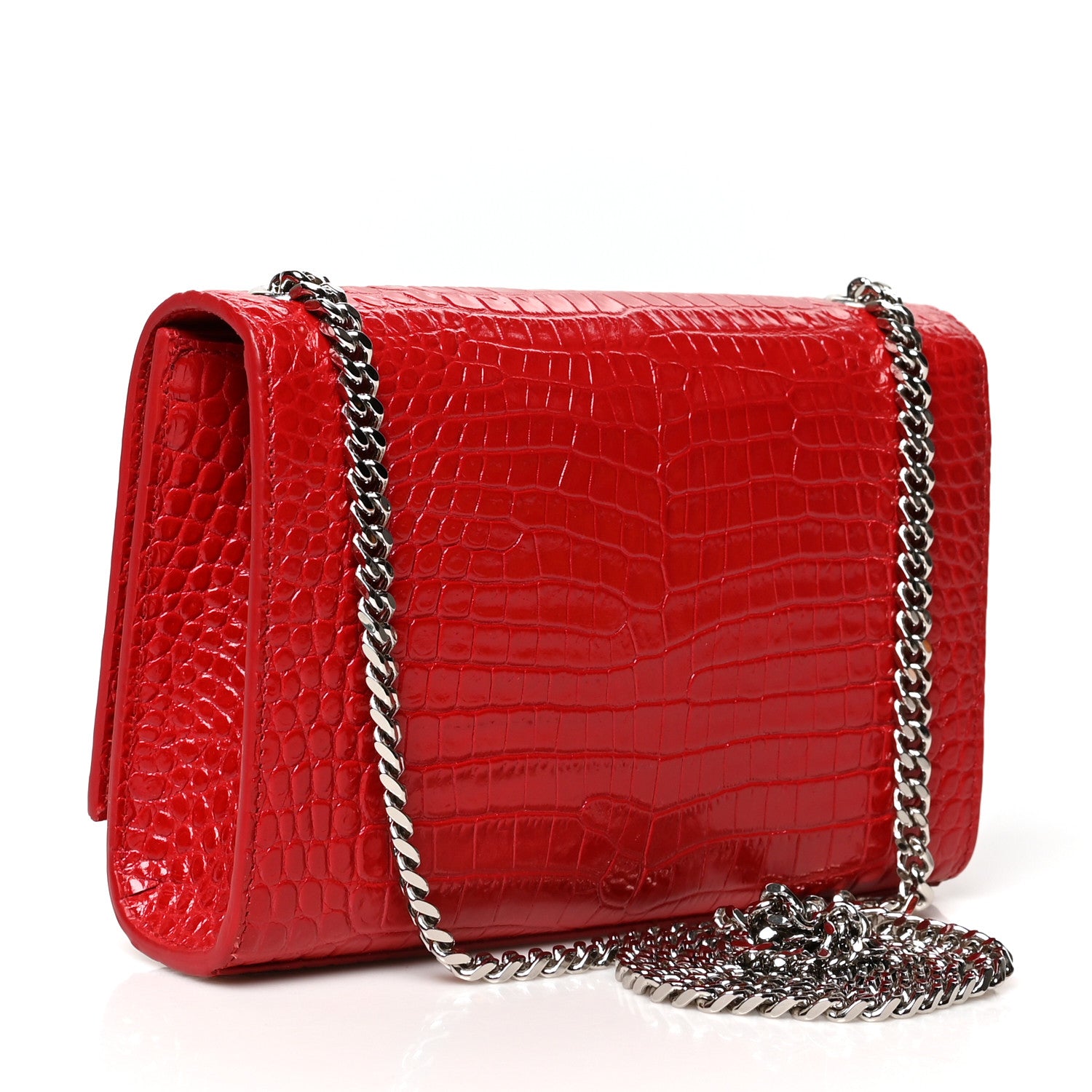 Saint Laurent Calfskin Crocodile Embossed Medium Classic Monogram Kate Tassel Satchel Red 3 of 9