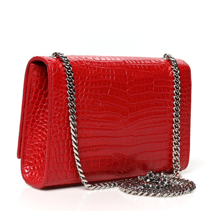 Saint Laurent Calfskin Crocodile Embossed Medium Classic Monogram Kate Tassel Satchel Red 3 of 9