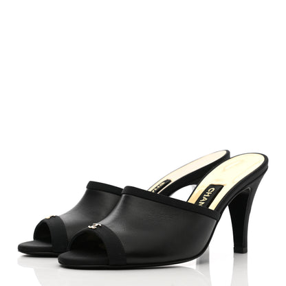 Chanel Lambskin Grosgrain CC Mules 36 Black 3 of 9