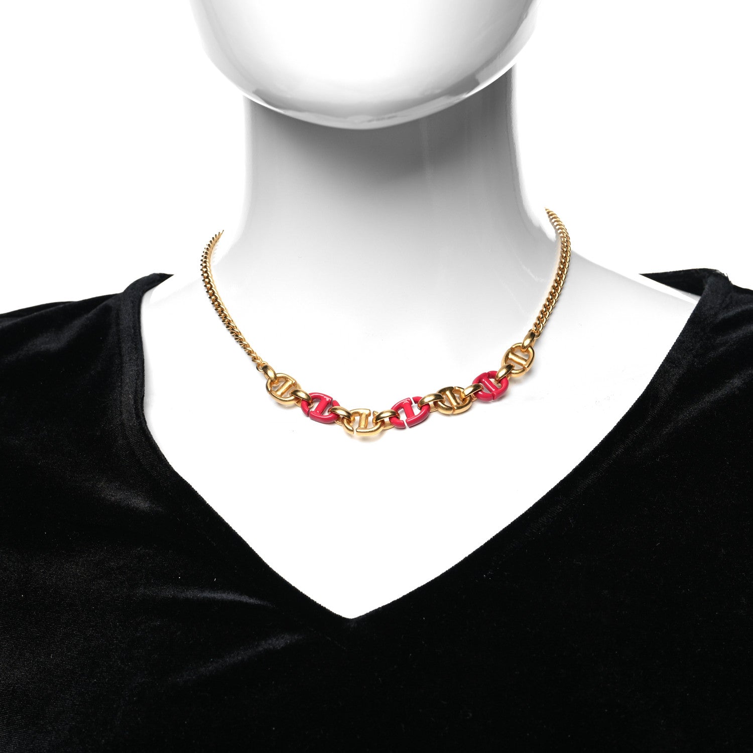 Christian Dior Metal Resin CD Logo Chain Choker Gold Raspberry 2 of 5