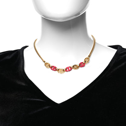 Christian Dior Metal Resin CD Logo Chain Choker Gold Raspberry 2 of 5