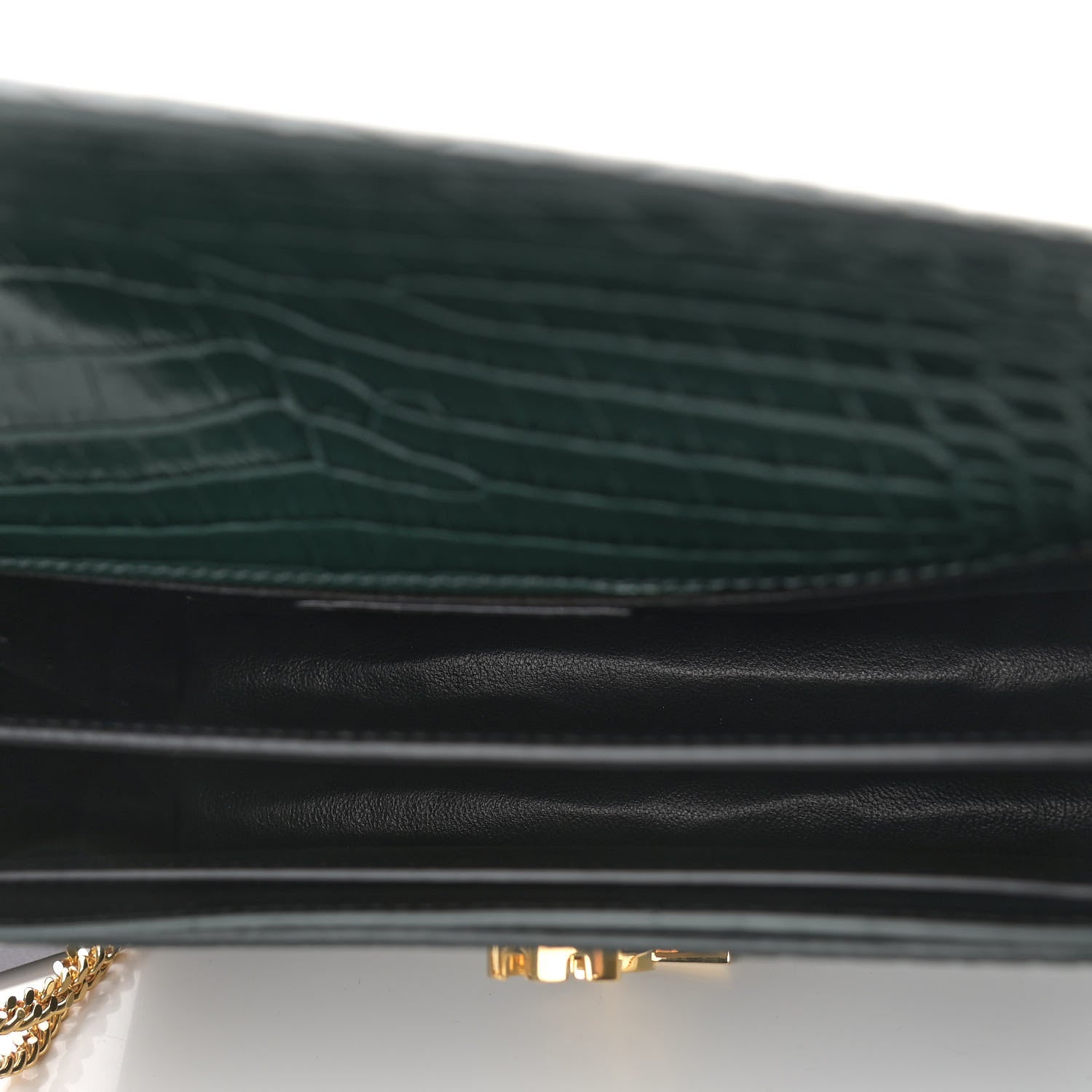 Saint Laurent Calfskin Crocodile Embossed Monogram Cassandra Clasp Bag Dark Mint 5 of 8