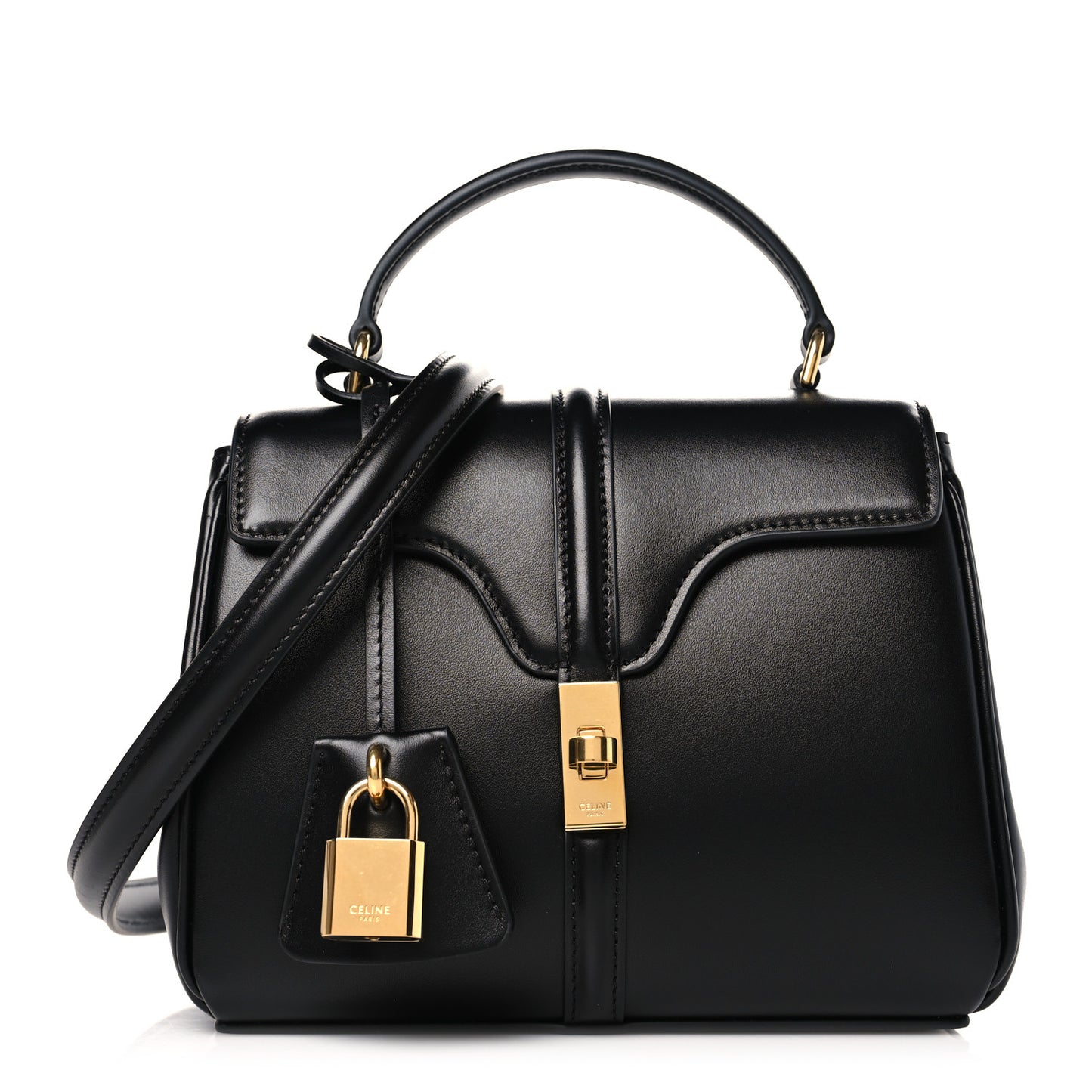Satinated Calfskin Mini 16 Top Handle Bag Black