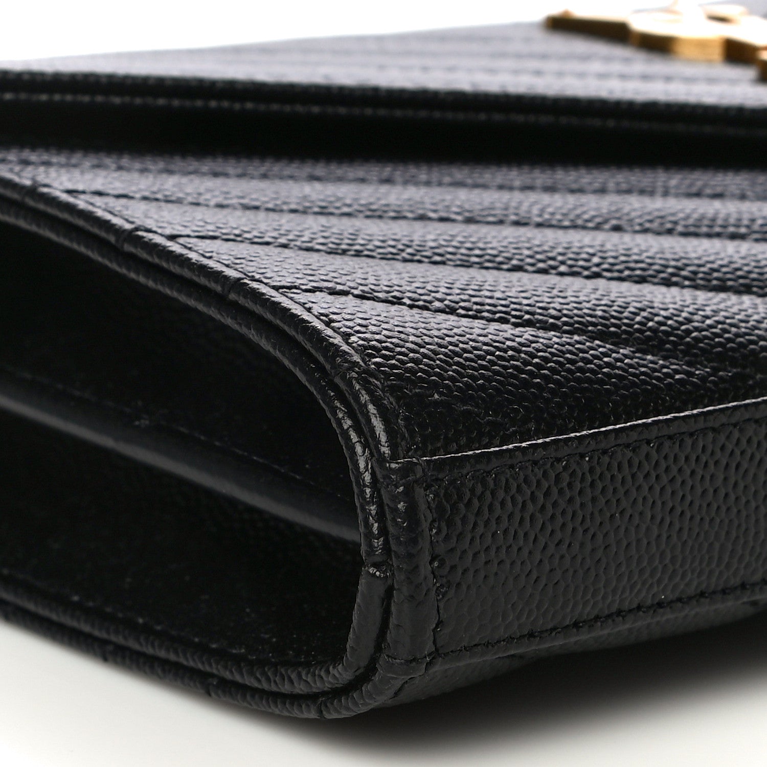 Saint Laurent Grain De Poudre Matelasse Chevron Medium Monogram Chain Wallet Black 8 of 9