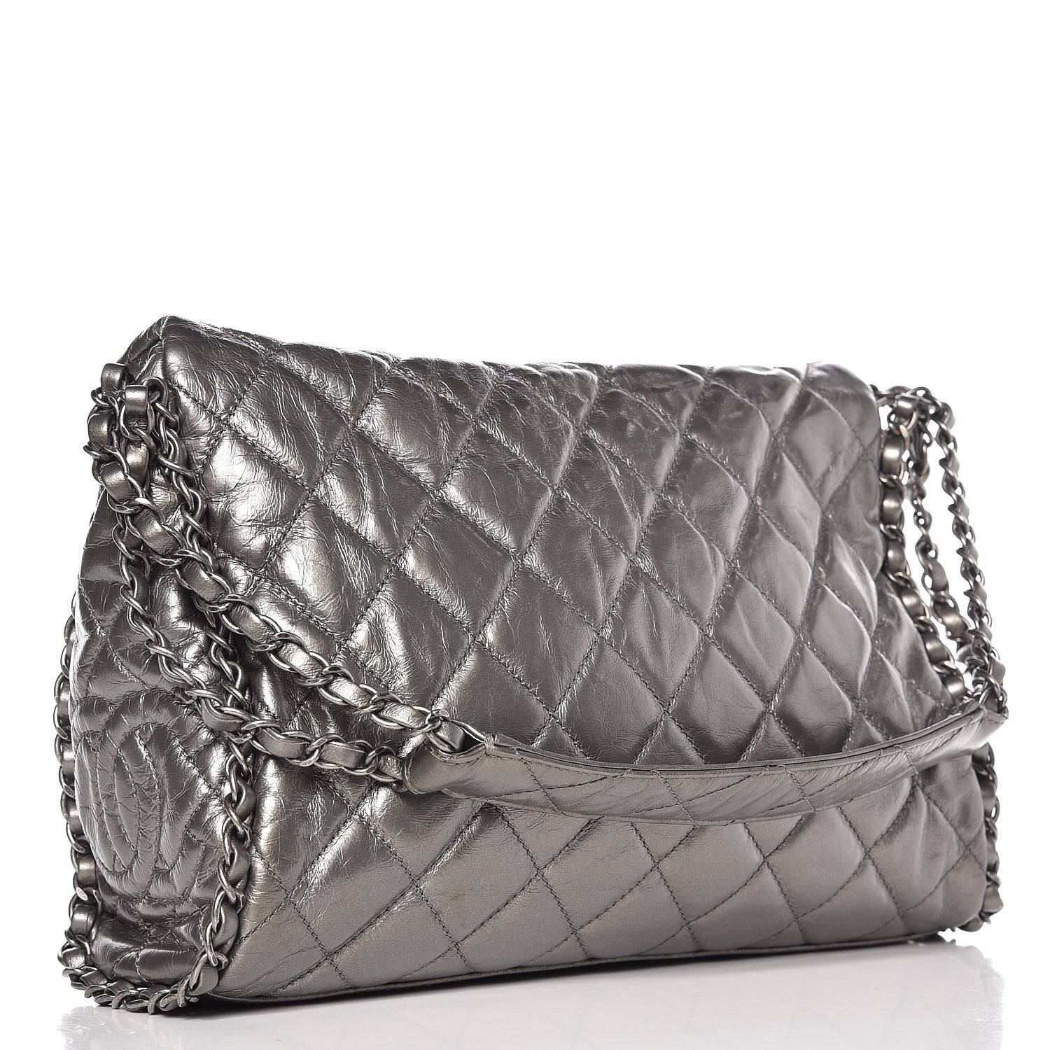 Chanel Metallic Calfskin Quilted Medium Chain Me Hobo Dark Silver 3 of 7