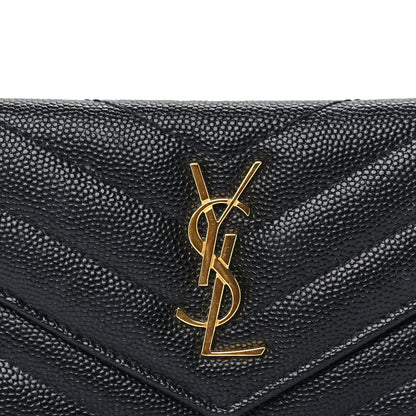 Saint Laurent Grain De Poudre Matelasse Chevron Cassandre Fragments Zippered Card Case Black 2 of 7