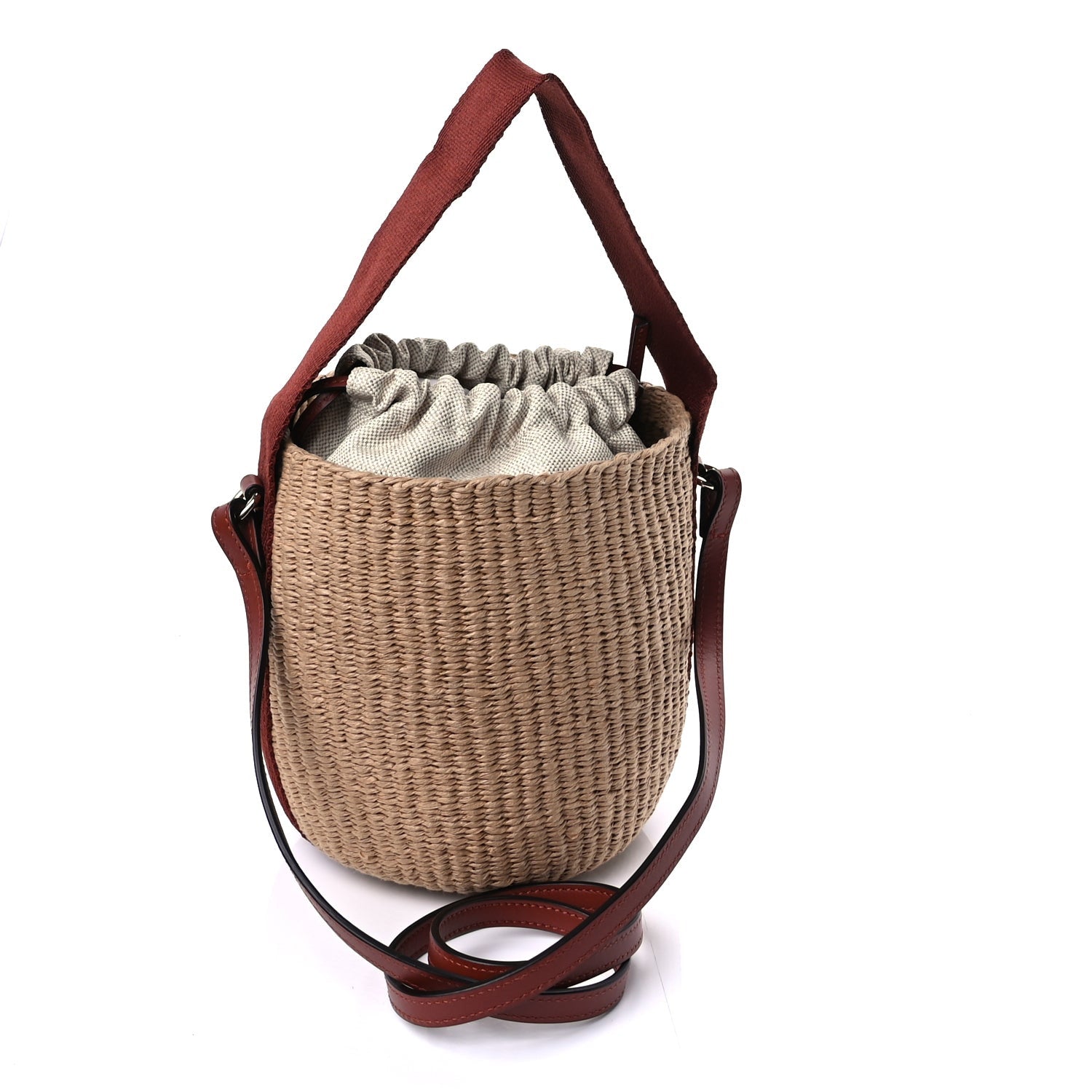 Chloe X MIFUKO Paper Raffia Calfskin Small Horse Medal Bucket Bag Sepia Brown 2 of 14