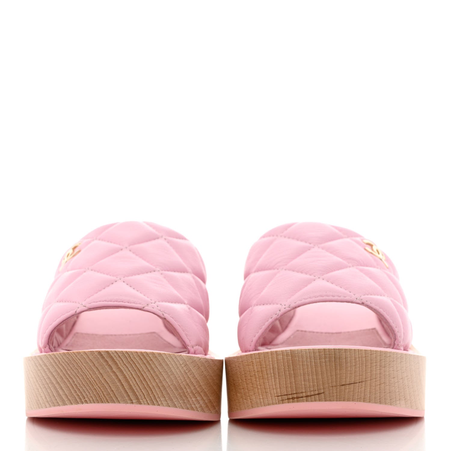Chanel Lambskin Quilted CC Slip On Platform Sandals 40 Pink 2 of 9
